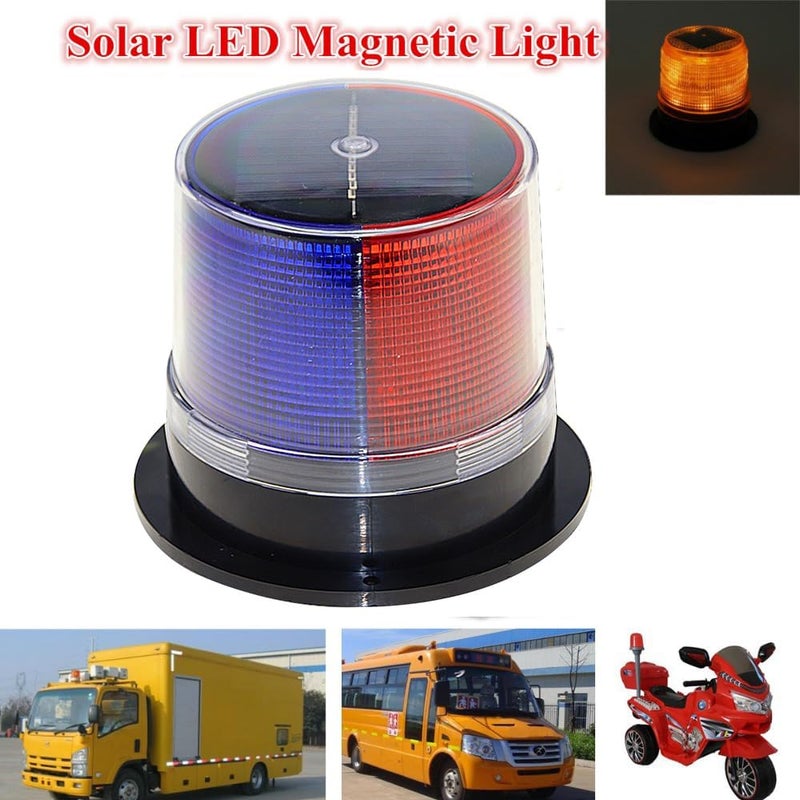 risoon Solar Strobe Warning Safety Flashing Light/Ceiling Strobe Light, with Strong Magnetic Base Waterproof for Construction, Traffic, Factory, Crane Tower, Boat Navigation (New Red+Blue) - Image 4