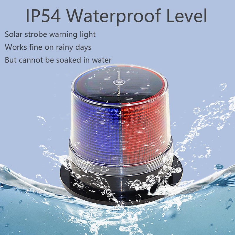 risoon Solar Strobe Warning Safety Flashing Light/Ceiling Strobe Light, with Strong Magnetic Base Waterproof for Construction, Traffic, Factory, Crane Tower, Boat Navigation (New Red+Blue) - Image 3