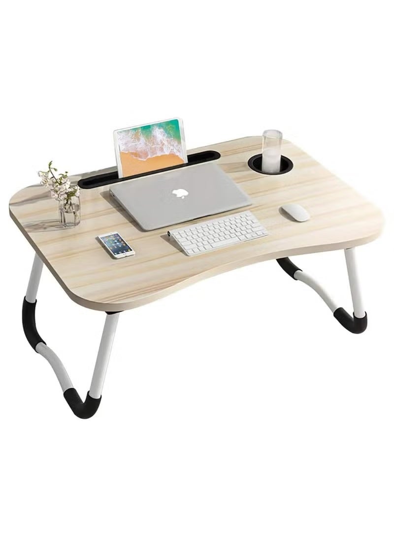 ROSE CARESS Portable Laptop Table for Bed & Sofa Foldable Study Table with Cup Holder & Tablet Slot | Adjustable Lap Desk for Laptop, Reading, Writing Lightweight, Durable & Ergonomic Design for Home, Office, Kids & Adults, colour wood white. - Image 1