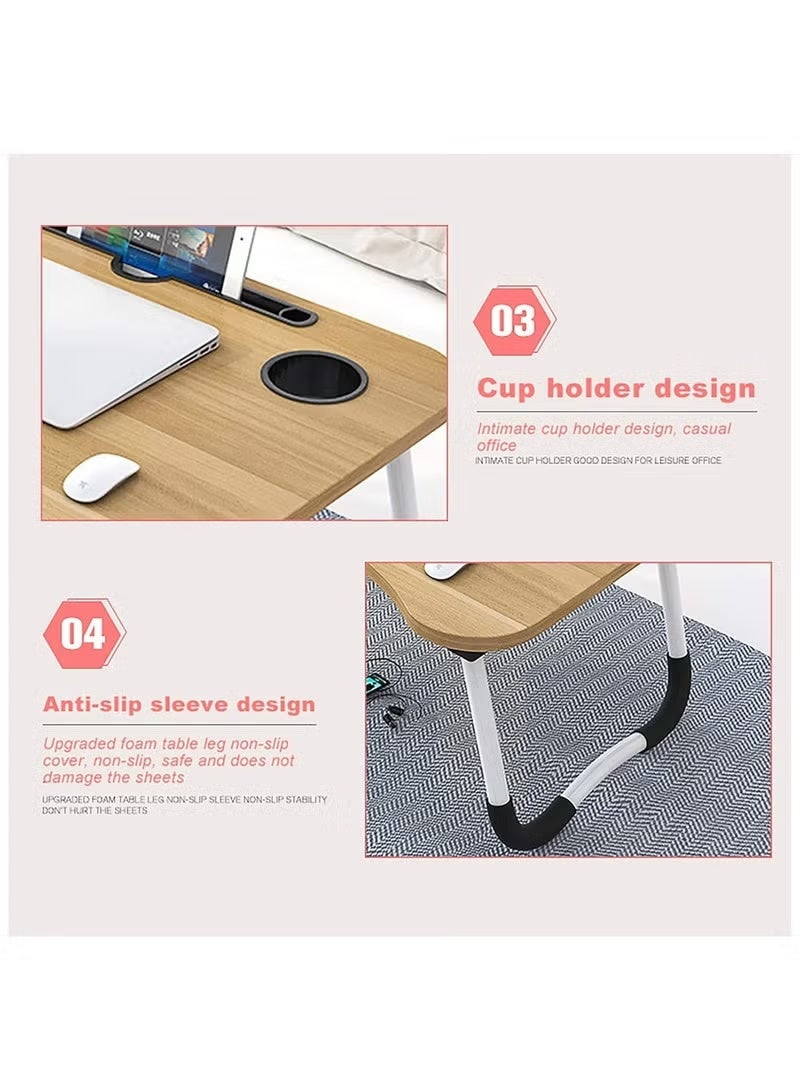 ROSE CARESS Portable Laptop Table for Bed & Sofa Foldable Study Table with Cup Holder & Tablet Slot | Adjustable Lap Desk for Laptop, Reading, Writing Lightweight, Durable & Ergonomic Design for Home, Office, Kids & Adults, colour wood white. - Image 2