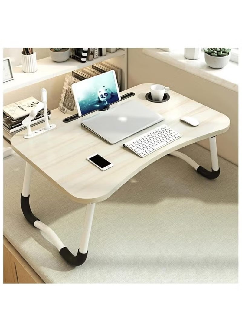 ROSE CARESS Portable Laptop Table for Bed & Sofa Foldable Study Table with Cup Holder & Tablet Slot | Adjustable Lap Desk for Laptop, Reading, Writing Lightweight, Durable & Ergonomic Design for Home, Office, Kids & Adults, colour wood white. - Image 4