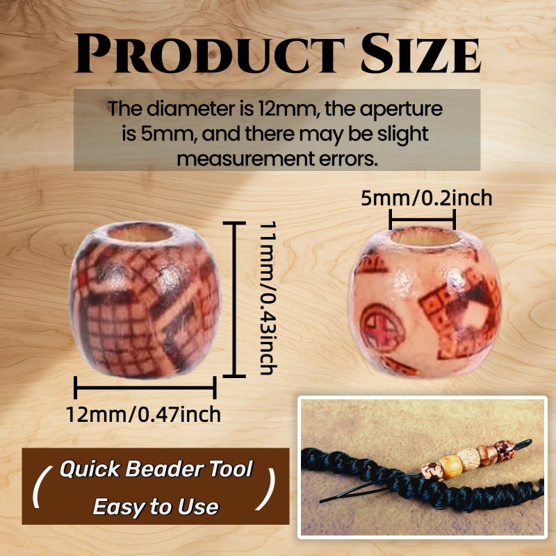 Glamer 95 Pcs Wood Hair Beads for Braids and Dreadlocks, 12mm Painted Natural Wooden Beads for Loc Dreadlock Hair Accessories for Women - Image 5