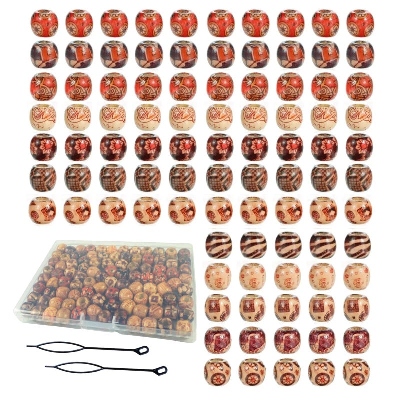 Glamer 95 Pcs Wood Hair Beads for Braids and Dreadlocks, 12mm Painted Natural Wooden Beads for Loc Dreadlock Hair Accessories for Women - Image 1