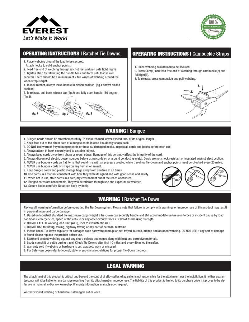 Everest - S1022 Premium Ratchet Tie Down 1 PK 2 IN. X 27 FT 3333 LBS. Working Load 10000 LBS. Break Strength Flat-Hook Cargo Straps Perfect for Moving Appliances, Lawn Equipment and Motorcycles, Vibrant Everest Yellow - Image 5