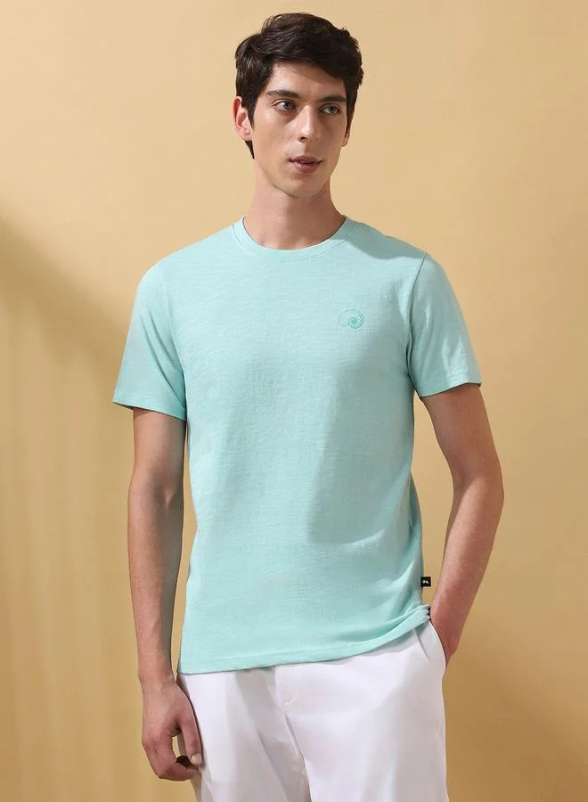 Dennis Lingo Men's Eggshell Blue 100% Cotton Solid Pattern Regular Fit T-Shirt