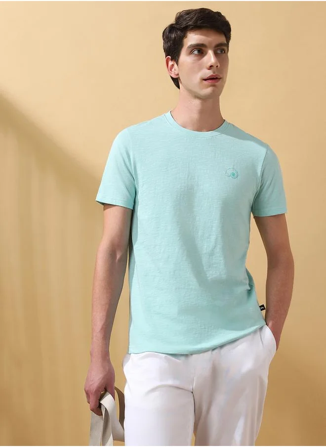 Dennis Lingo Eggshell Blue Cotton Solid Pattern Regular Fit T-Shirts for Men with Round Neck Neckline Half Sleeves Regular Length Upper Body Wear T-shirts Knitted Weave - Perfect for Lifestyle Occasions