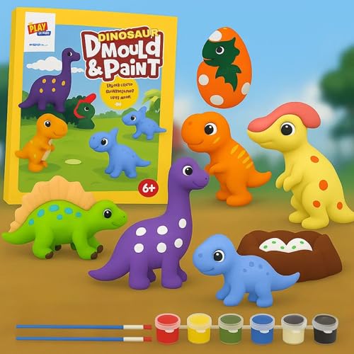 GRAPHENE 12 Pcs DIY Mould & Paint Craft Kit Toys Dinosaurs Kids Plaster Figurine Set With Color Palette Mould Painting Colour Clay Art & Craft Set Educational Gift Toys For 3 4 5 6 7 8+ Year Old Boys & Girls - Image 1