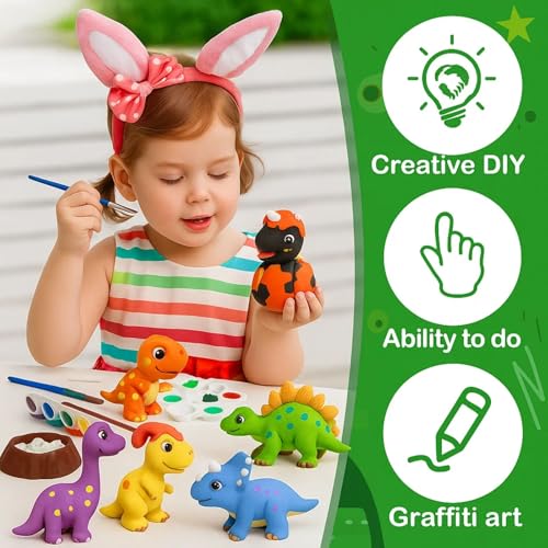 GRAPHENE 12 Pcs DIY Mould & Paint Craft Kit Toys Dinosaurs Kids Plaster Figurine Set With Color Palette Mould Painting Colour Clay Art & Craft Set Educational Gift Toys For 3 4 5 6 7 8+ Year Old Boys & Girls - Image 5