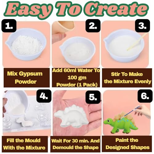 GRAPHENE 12 Pcs DIY Mould & Paint Craft Kit Toys Dinosaurs Kids Plaster Figurine Set With Color Palette Mould Painting Colour Clay Art & Craft Set Educational Gift Toys For 3 4 5 6 7 8+ Year Old Boys & Girls - Image 2