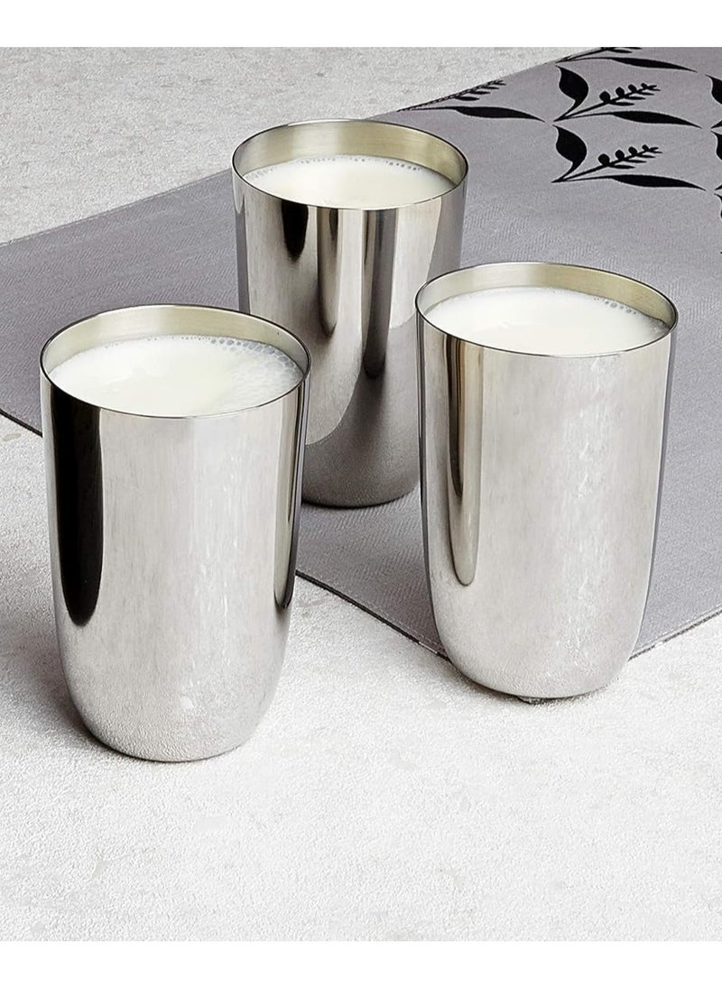 BLACKSTONE - Set of 2 Stainless Steel Cup Dolphine Glass for Drinking Water Lassi and Juice 350ml - Image 1