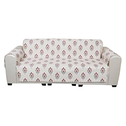 KINGLY Velvet 3 Seater Quilted Digital Printed Sofa Cover Pink Passion, Beige Cream - Image 2