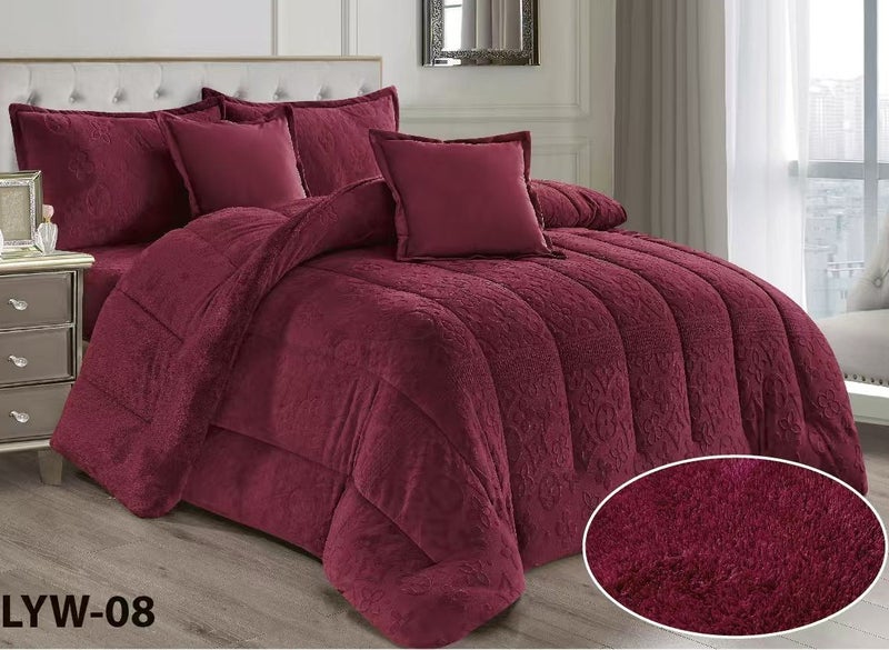 مون مفرش سرير شتوي نفرين بتصميم هندسي ومحفور مصنوع من المخمل والفرو الناعم مكون من 6 قطع ( 1 مفرش +1 شرشف مطاط للمرتبة + 2 كيس مخدة +2 كيس للوسادة المربعة ) مقاس المفرش 230X250 سم - Image 2