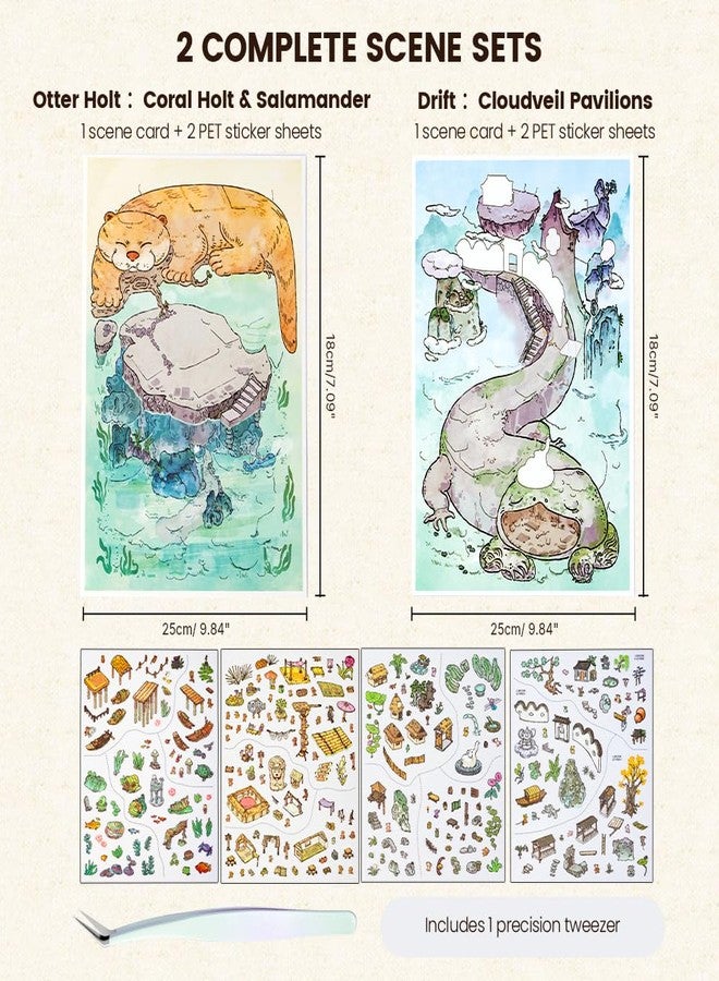 Cryslora 2 Sets Sticker Scene with Tweezers, Large PET Sticker Room Scene, Sticker Therapy for Adults and Teens - Image 4