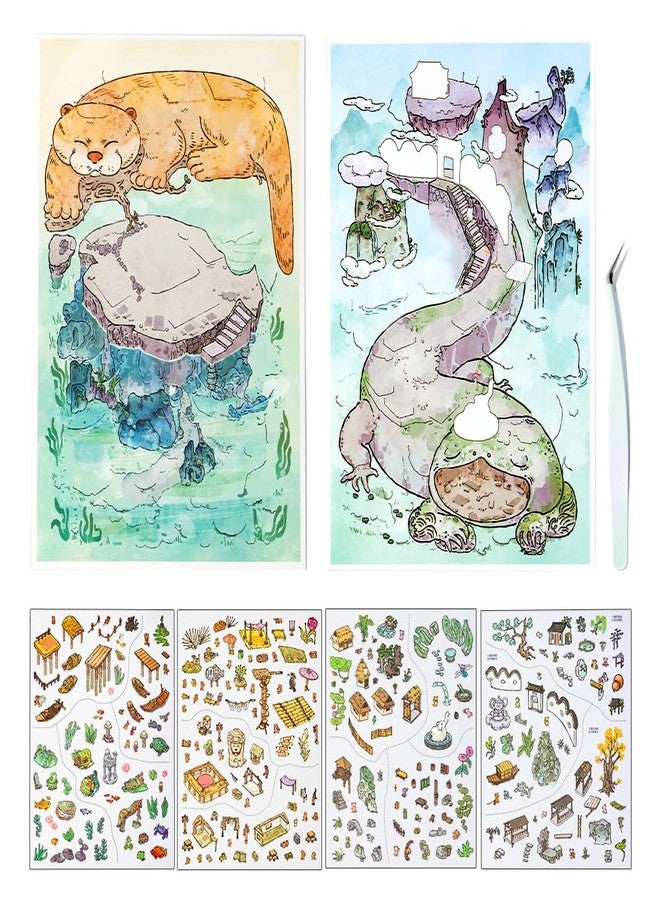 Cryslora 2 Sets Sticker Scene with Tweezers, Large PET Sticker Room Scene, Sticker Therapy for Adults and Teens - Image 1