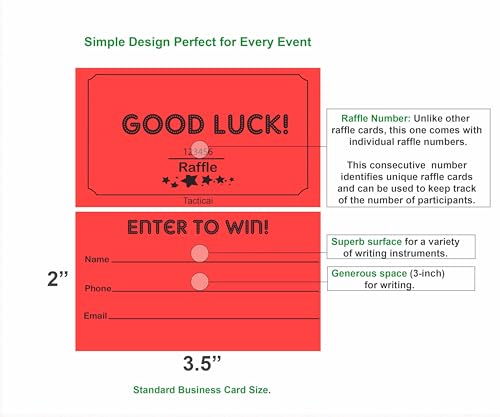 Tacticai 250 Raffle Tickets, Red (1 of 8 Colors), Raffle Cards, Entry Form with Name, Phone & Email for Events, Fundraiser & Prizes - Image 3
