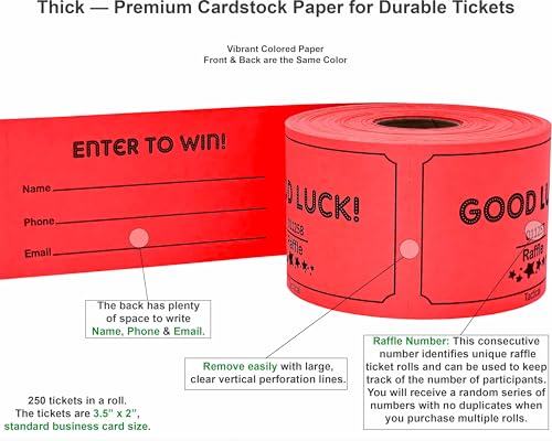Tacticai 250 Raffle Tickets, Red (1 of 8 Colors), Raffle Cards, Entry Form with Name, Phone & Email for Events, Fundraiser & Prizes - Image 2