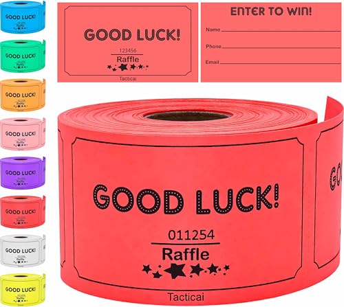 Tacticai 250 Raffle Tickets, Red (1 of 8 Colors), Raffle Cards, Entry Form with Name, Phone & Email for Events, Fundraiser & Prizes - Image 1