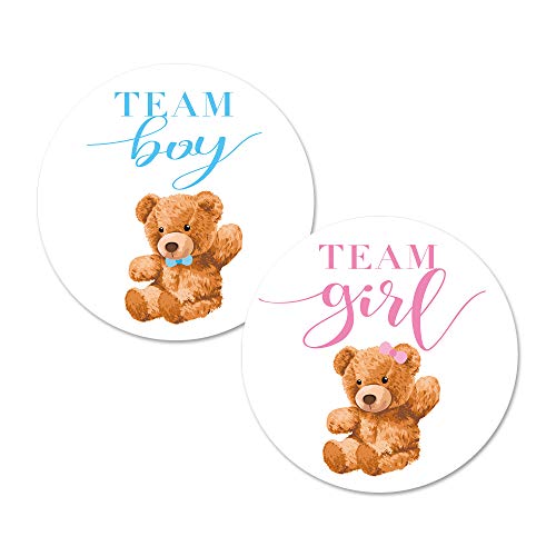 MAGJUCHE Bear Gender Reveal Stickers 40 2 Inch Team Girl Team Boy Baby Shower Party Sticker Labels - Image 1