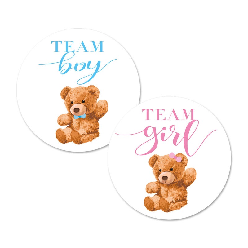 MAGJUCHE Bear Gender Reveal Stickers 40 2 Inch Team Girl Team Boy Baby Shower Party Sticker Labels - Image 2