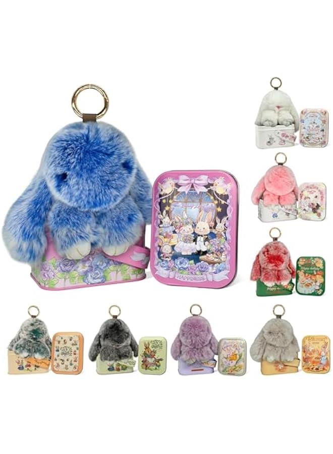 Arabest Bunnylulu Keychain with Tin,Original Bunnylulu,Handmade Soft Bunny PomPom Keychain, Bunny Cute Plush Key chain,Holiday Gift - Image 1
