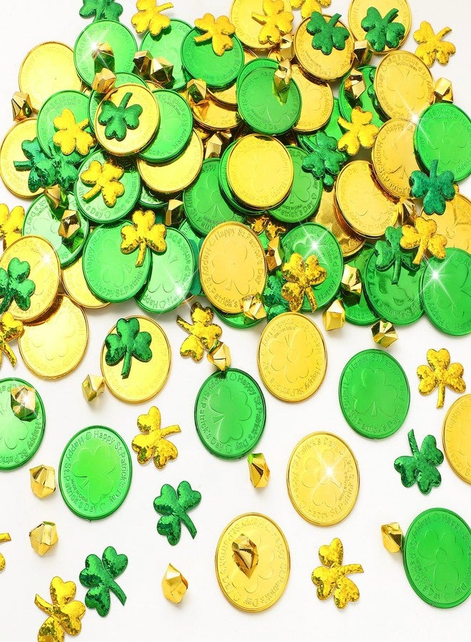 MARFOREVER 240 Pcs St. Patrick's Day Decorations, 80 Gold Coins 50 Gem 110 Sponge Shamrocks, St. Patrick's Day Coins for Table Centerpieces, Party Favors, Classroom Activities - Image 1