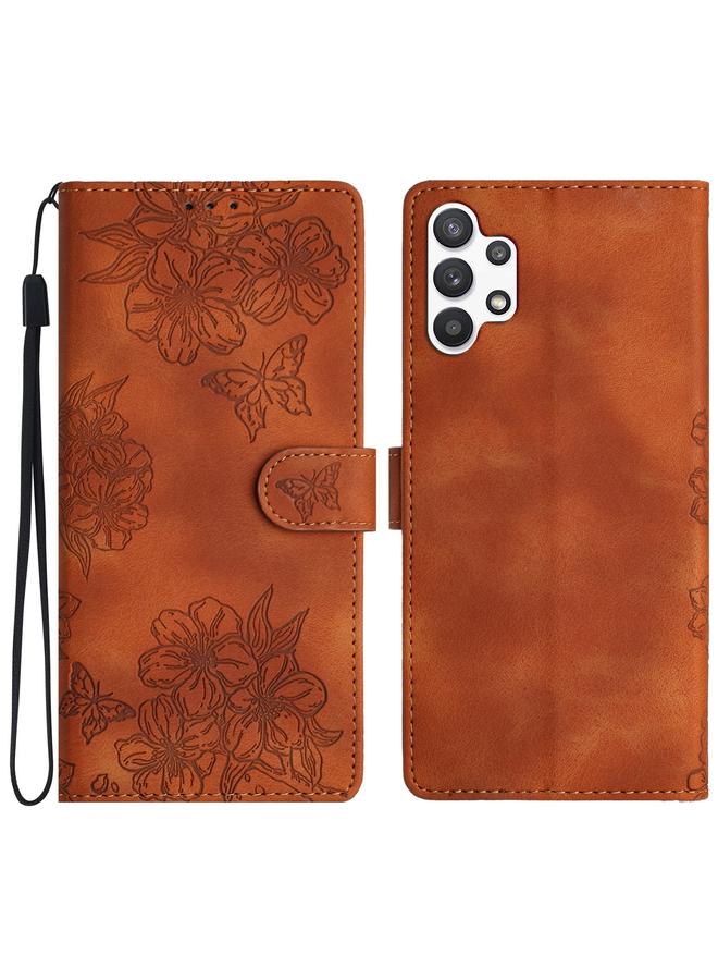 S-TOP Case For Samsung Galaxy A13 4G Cherry Blossom Butterfly Skin Feel Embossed PU Phone Case - Image 1