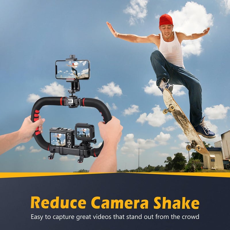Zeadio Camera Smartphone Stabilizer, Foldable Handle Grip Handheld Video Rig with Carrying Case, Fits for All Camera, Camcorder, Action Camera, DSLR and All iPhone and Android Smartphones - Image 2
