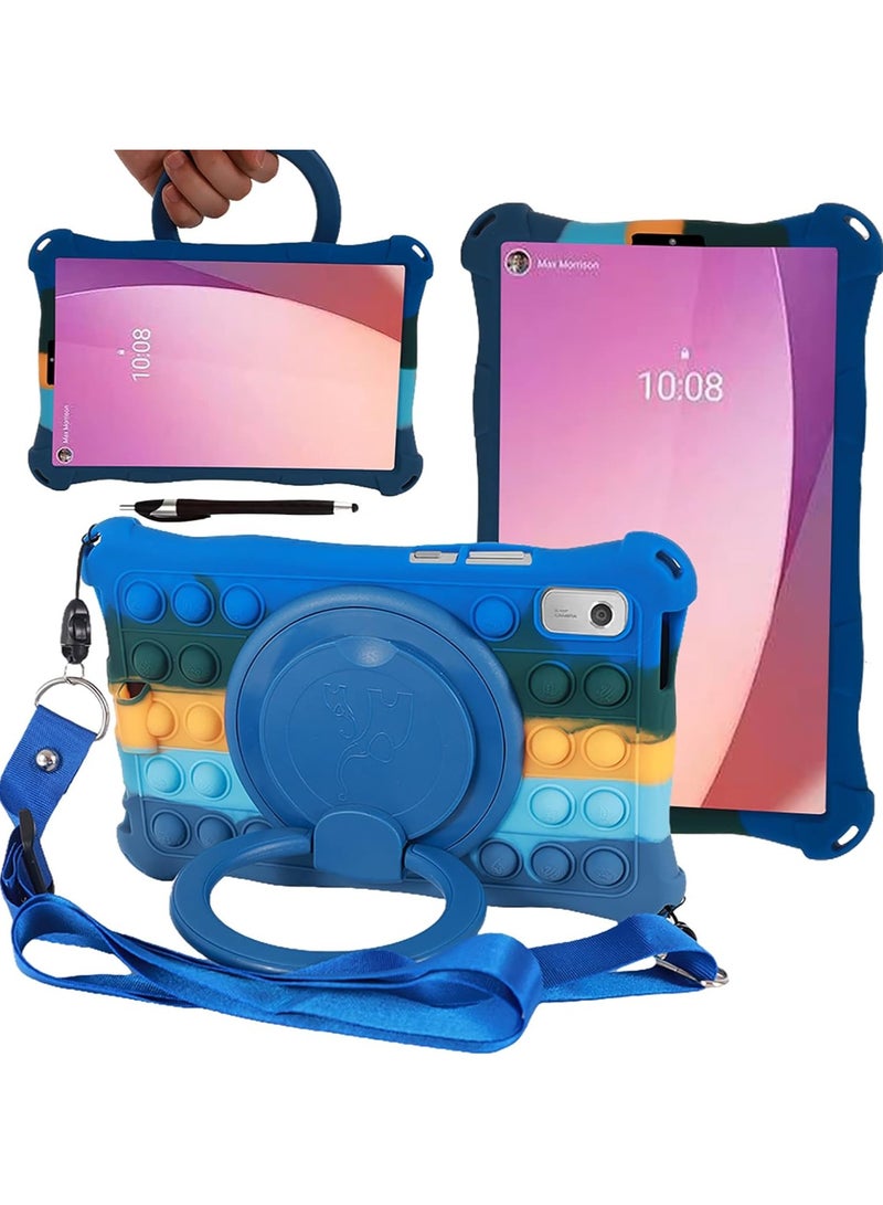 VKL Silicone Case Compatible with 9" Lenovo Tab M9 2023, with [360 Rotating Stand] [Shoulder Strap] [Stylus][Pencil Holder] Silicone Case for for 9.0" Lenovo Tab M9 (TB-310FU), Colorful 3