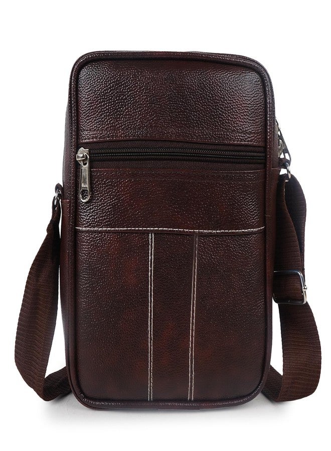 Alison Stylish PU Synthetic Leather Men's Sling Bag Cross Body Travel Office Business messenger. (Brown) - Image 1