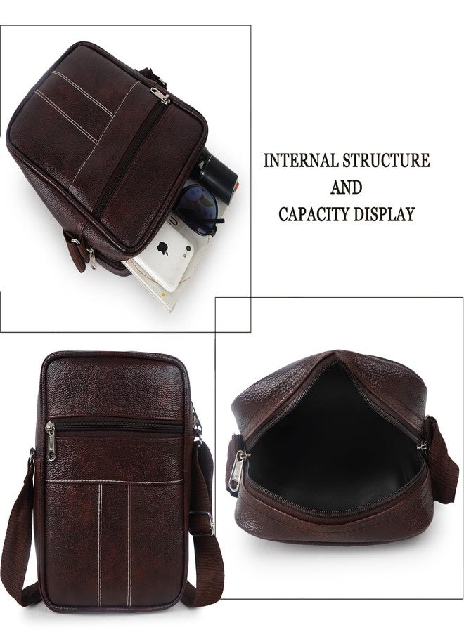 Alison Stylish PU Synthetic Leather Men's Sling Bag Cross Body Travel Office Business messenger. (Brown) - Image 3