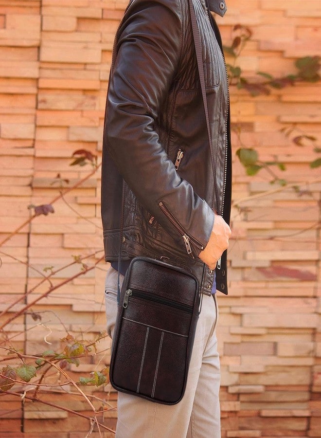 Alison Stylish PU Synthetic Leather Men's Sling Bag Cross Body Travel Office Business messenger. (Brown) - Image 2