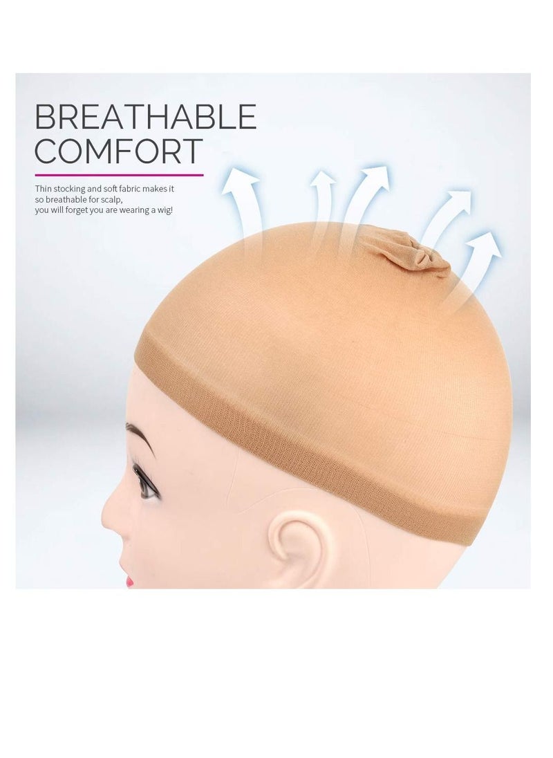 Y&D - Stocking Wig Cap, Nude Stretch Nylon Suitable For Ladies (4 PCS, Light Brown) - Image 1
