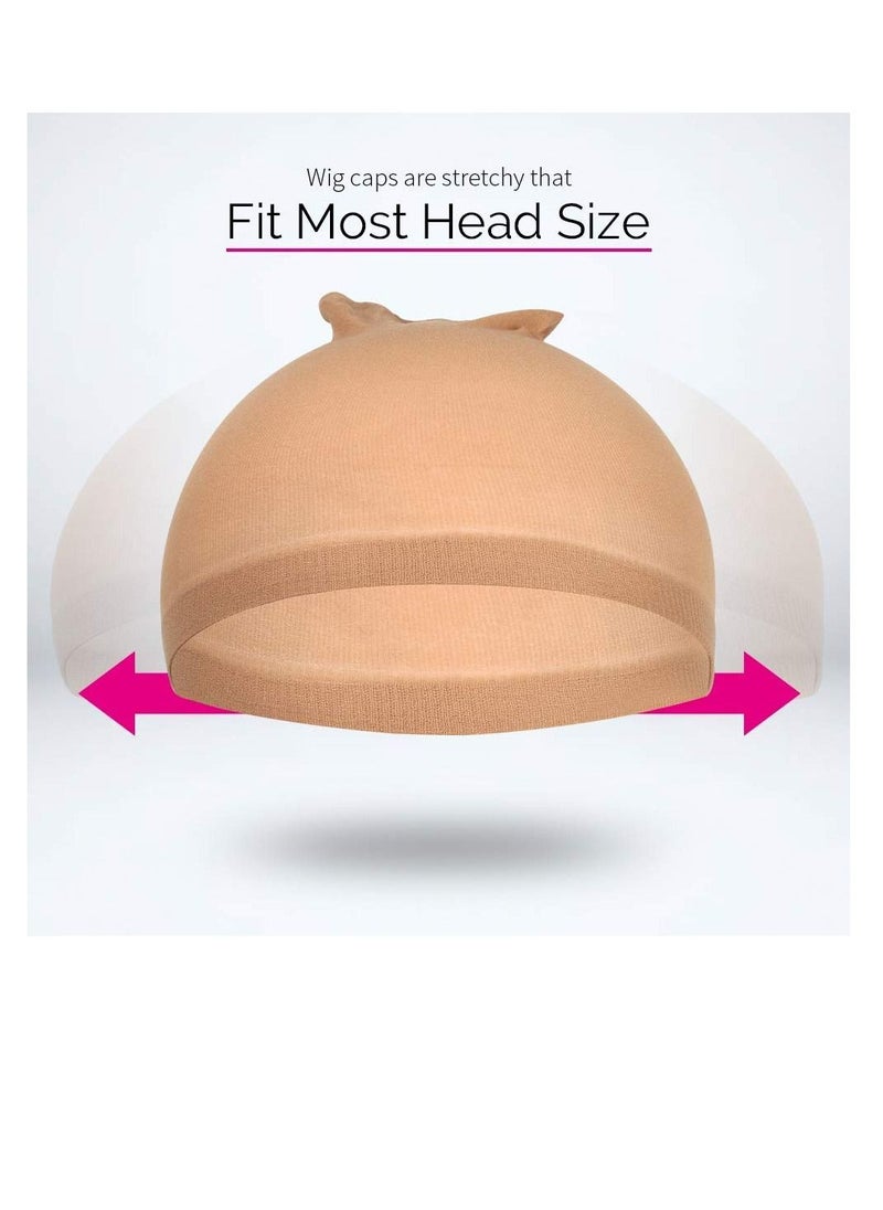Y&D - Stocking Wig Cap, Nude Stretch Nylon Suitable For Ladies (4 PCS, Light Brown) - Image 1