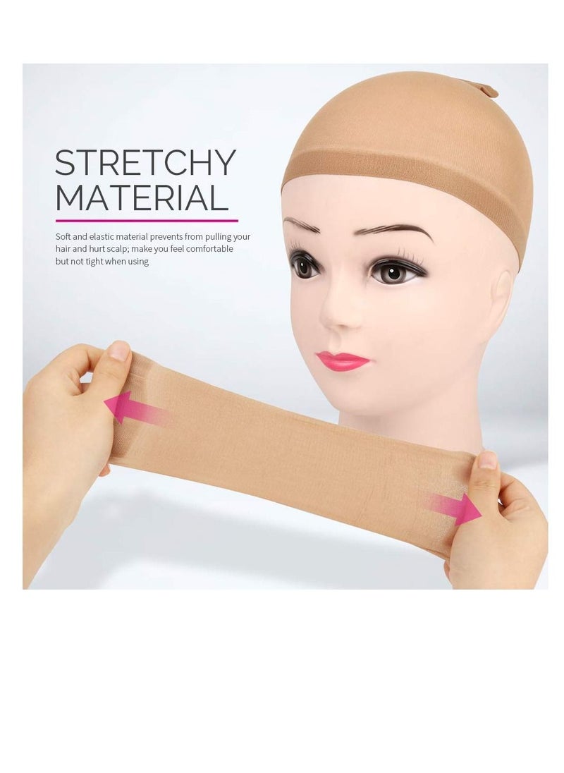 Y&D - Stocking Wig Cap, Nude Stretch Nylon Suitable For Ladies (4 PCS, Light Brown) - Image 1