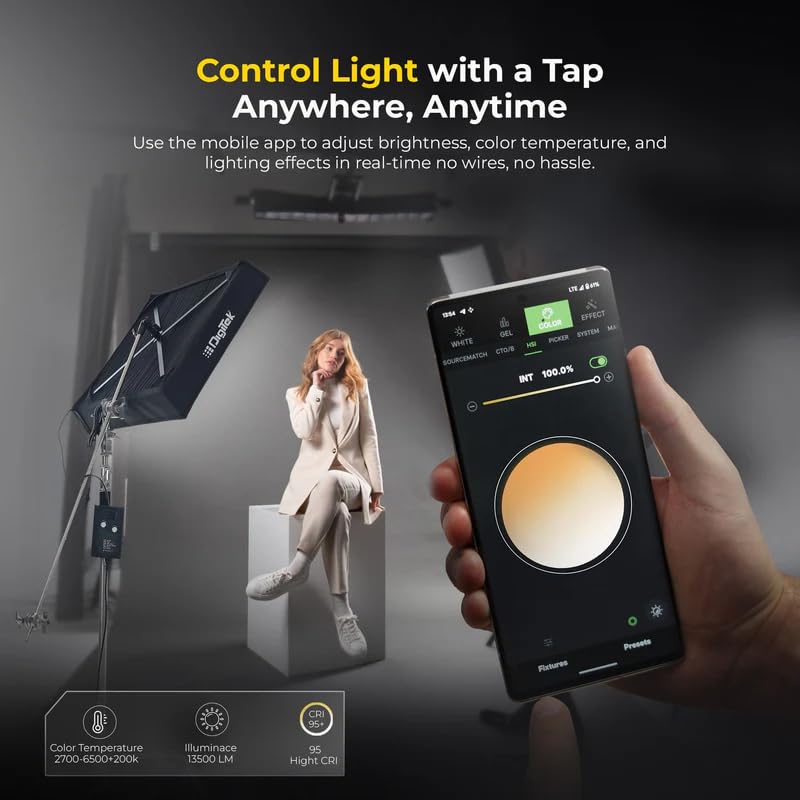 Digitek (DFFL 4060) 150W Bi-Color Flexible Fabric LED Light with Remote, 2700K-6500K, 13500Lux, RA 95+, 384 LEDs, 120° Beam Angle, Metal Frame, Diffuser and Honeycomb Grid, for Photo & Videography - Image 4