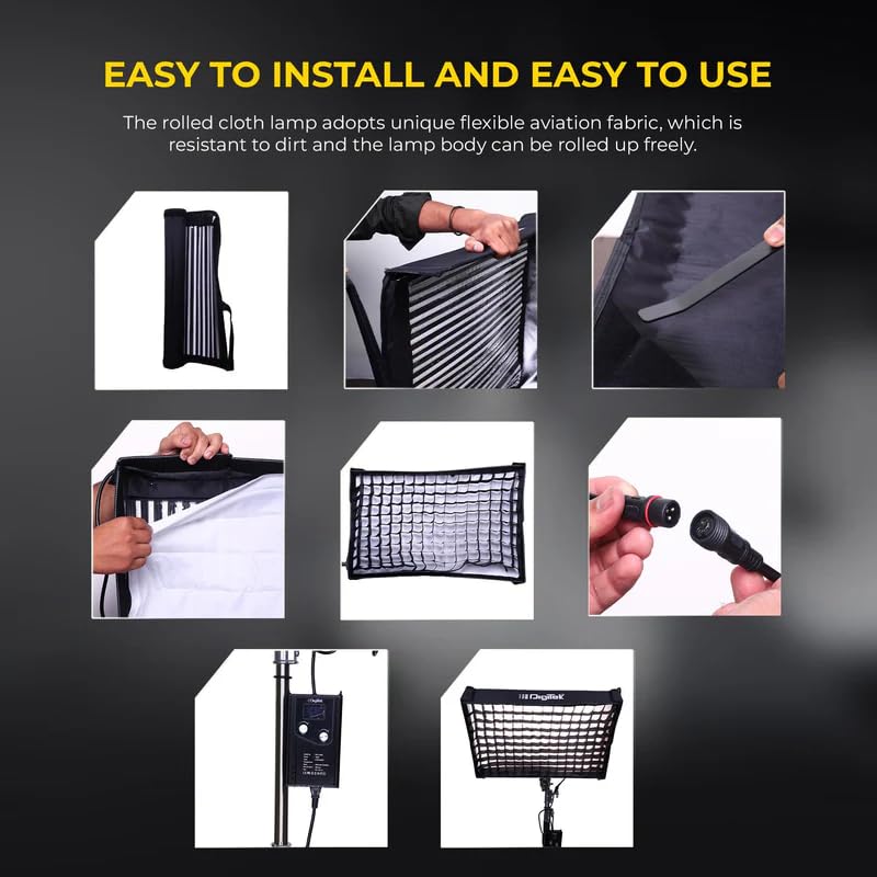 Digitek (DFFL 4060) 150W Bi-Color Flexible Fabric LED Light with Remote, 2700K-6500K, 13500Lux, RA 95+, 384 LEDs, 120° Beam Angle, Metal Frame, Diffuser and Honeycomb Grid, for Photo & Videography - Image 5
