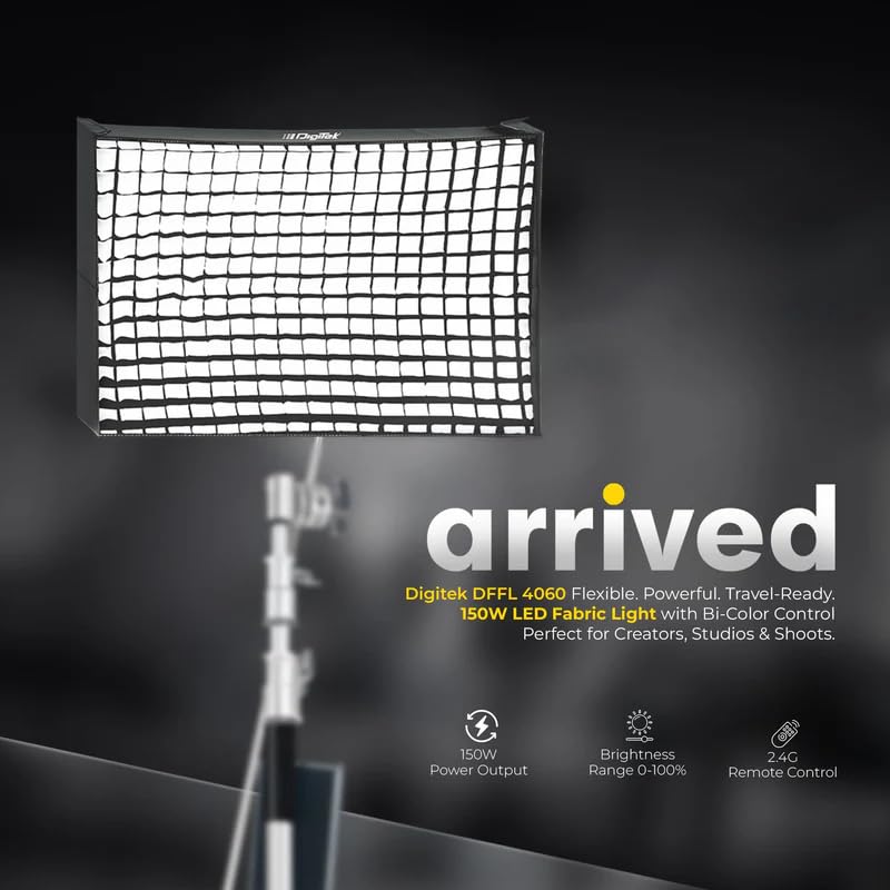 Digitek (DFFL 4060) 150W Bi-Color Flexible Fabric LED Light with Remote, 2700K-6500K, 13500Lux, RA 95+, 384 LEDs, 120° Beam Angle, Metal Frame, Diffuser and Honeycomb Grid, for Photo & Videography - Image 2