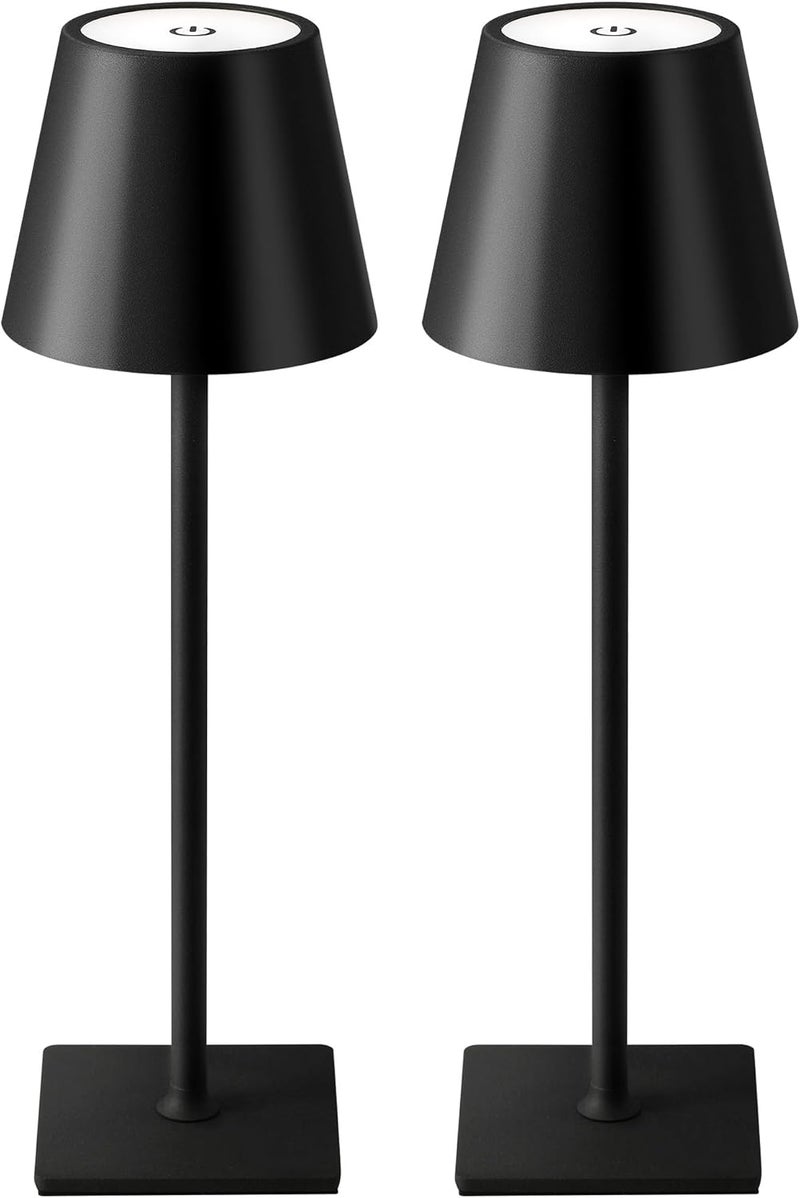 KDG 2 Pack Cordless Table Lamp, Portable LED Desk Lamps, 5000mAh Battery Operated, 3 Color Stepless Dimming Up, for Restaurant, Bedroom, Outdoor Camping, Coffee Shop, Night Light, Rechargeable (Black) - Image 1