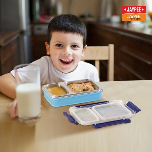 JAYPEE جايبي تون بوكس 2 سلسلة مارفل باور هيروز - صندوق غداء معزول من الفولاذ المقاوم للصدأ للأطفال في المدرسة | صندوق تيفين محكم الإغلاق ومضاد للتسرب مع قفل إضافي 2 | درجة غذائية | خالٍ من BPA، 545 مل، أزرق سماوي - Image 3