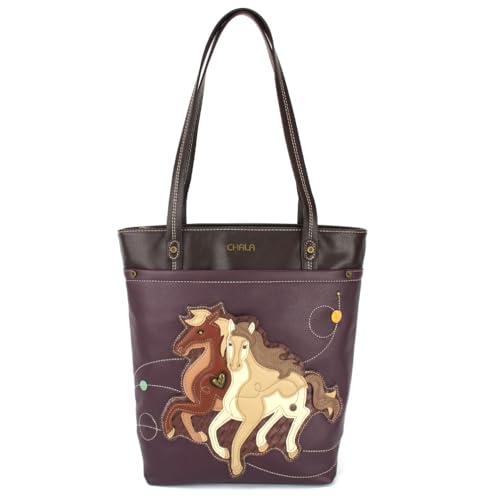CHALA Deluxe Everyday Tote Women Shoulder Purse Handbag Horses plum
