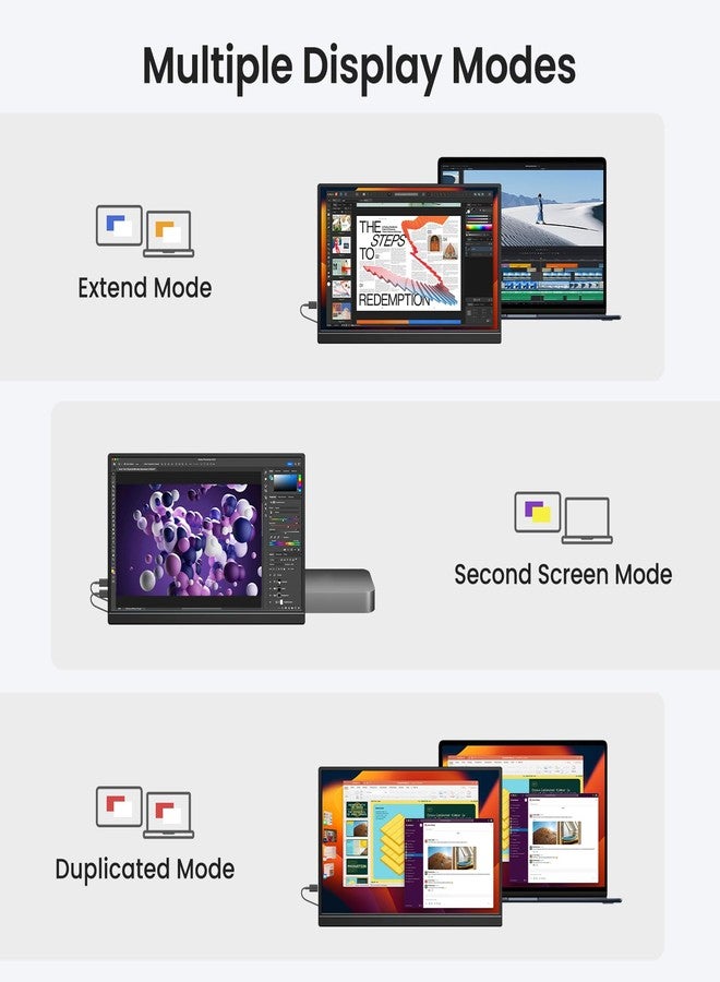 شاشة KQC المحمولة مقاس 15.6 بوصة بدقة 1080P FHD IPS فائقة النحافة، مزودة بمنفذ USB-C ومنفذ HDMI، مع حامل، وشاشة عرض بدون حواف، متوافقة مع أجهزة الكمبيوتر المحمولة، وأجهزة Mac، والهواتف، وأجهزة PS، وXbox، وSwitch للألعاب. - Image 4