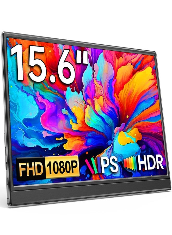 شاشة KQC المحمولة مقاس 15.6 بوصة بدقة 1080P FHD IPS فائقة النحافة، مزودة بمنفذ USB-C ومنفذ HDMI، مع حامل، وشاشة عرض بدون حواف، متوافقة مع أجهزة الكمبيوتر المحمولة، وأجهزة Mac، والهواتف، وأجهزة PS، وXbox، وSwitch للألعاب. - Image 1