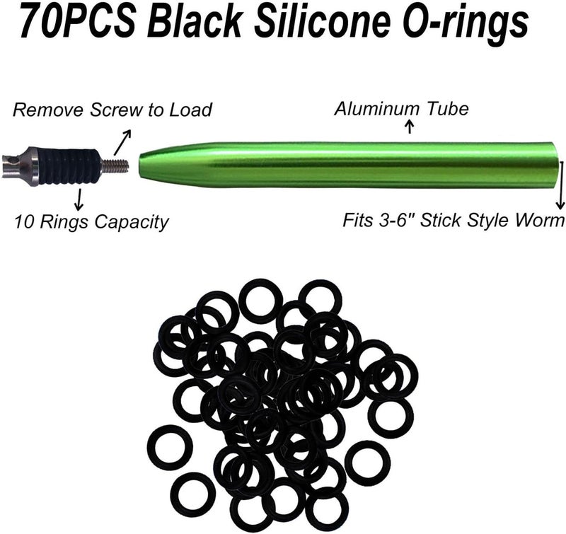 LAIBOREC Wacky Rigging Tool, Fishing Bait Rigs, Wacky Rig Ring Tool with 70PCS Worm O-Rings, Wacky Worm Kit for Senko Neko Finesse Stick Soft Baits - Image 2