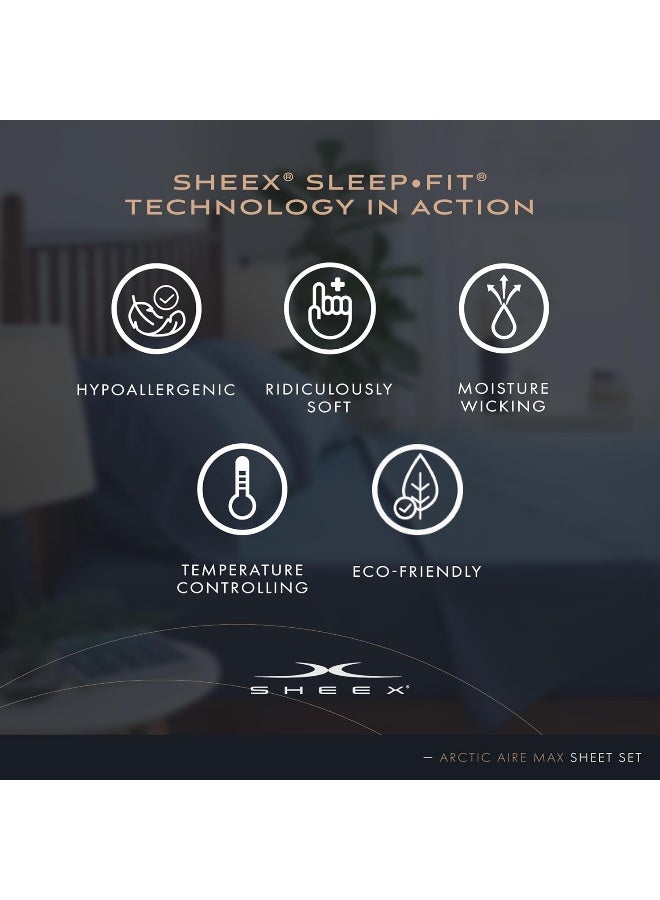 SHEEX Arctic Aire MAX Sheet Set, Ultrasoft Cooling Sheets with 1 Flat Sheet, 1 Fitted Sheet, and 2 Pillowcases, King, Denim - Image 2