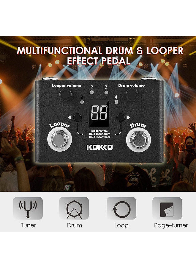 KOKKO multifunctional drum & looper effect pedal tuner bt page-turner phrase loop recording drum machine effect compact pedal portable musical instrument effect pedal digital tuner  - Image 5
