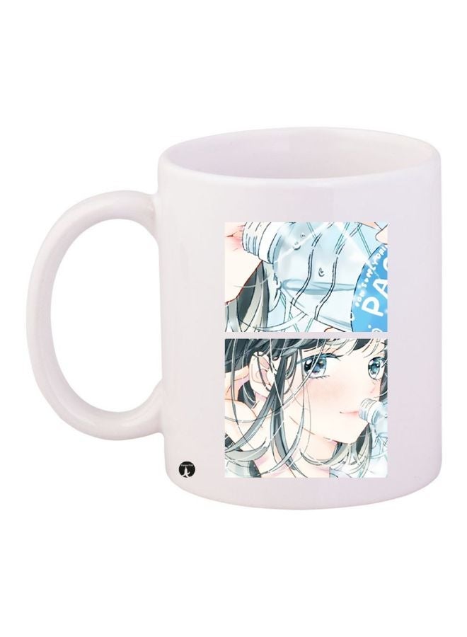 RYN Cartoon Printed Coffee Mug White/Blue/Grey 11ounce
