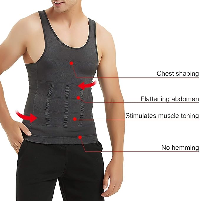 GLEVAR Men Compression Shapewear Tank – Slimming Vest with Abdomen Tummy Control – Waist Trainer Undershirt, Back Posture Corrector Shirt, Invisible Slim Body Shaper for Gym & Office - Image 3