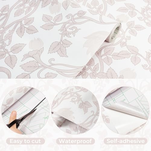 YXTII 17.3" × 393.7" Pink Peel and Stick Wallpaper, Floral Wallpaper for Bedroom Bathroom Self Adhesive Removable - Image 2