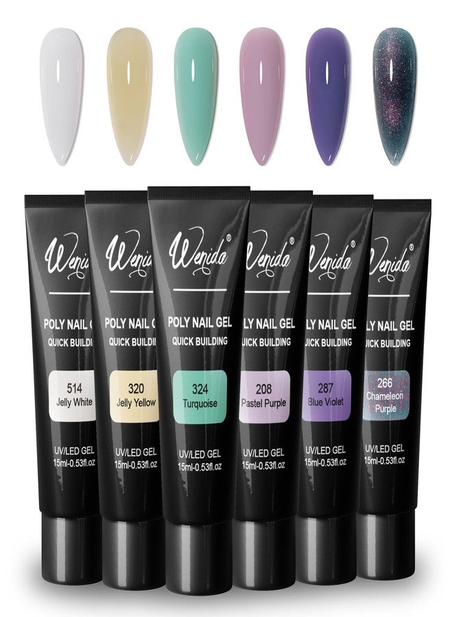 Wenida Nail Extension Gel Kit Wenida 6 Colors Glitter Purple Pearl White Mermaid Mint Nail Builder Gel Nail Enhancement Gel Set for Home DIY Nail Manicure Art - Image 1