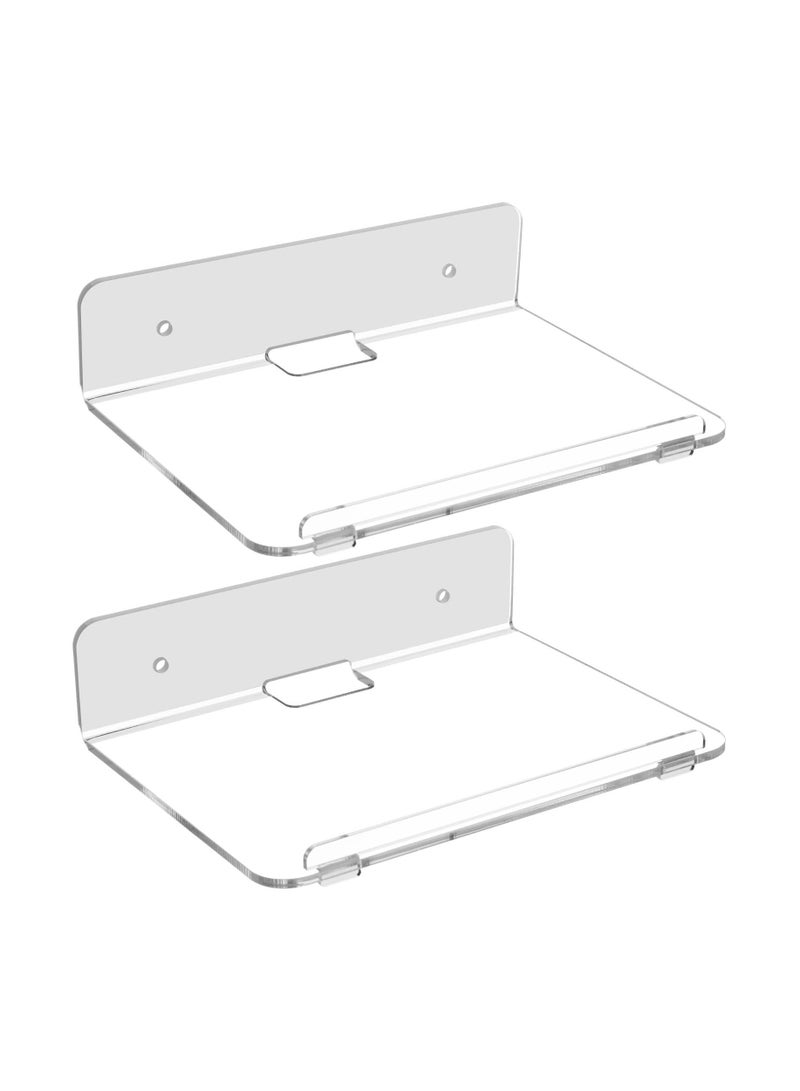 Anmi Set of 2 Acrylic Floating Wall Shelves Hanging Shelves, Adhesive Wall Display Shelf Stand for Plant Pot, Speaker, Security Camera, Figures in Office and Home, 8 x 6 Inch - Image 1